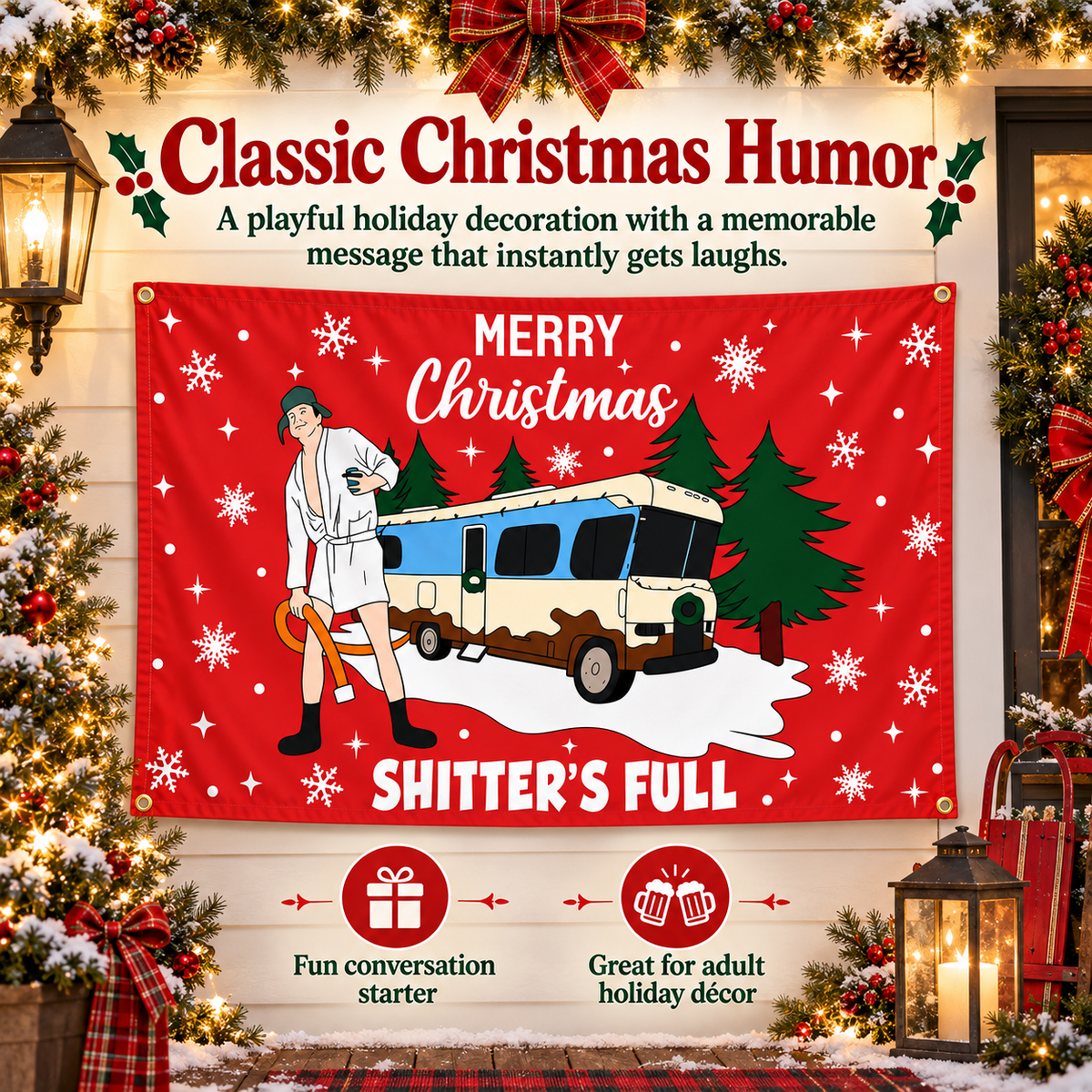 🎄 Festive Flick Quote Flag – Funny Christmas Banner, 3x5 Ft for Garage & Party