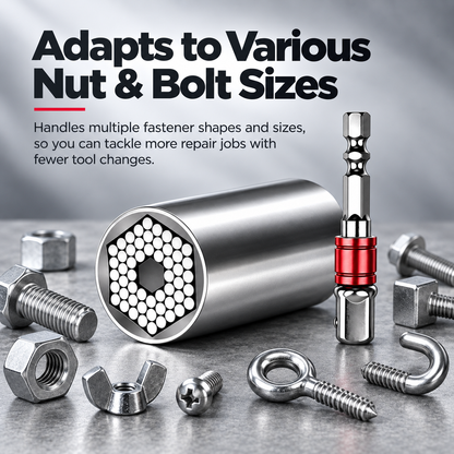 🔧 Drill-Ready Universal Socket – Adjustable Grip Tool for 7-19mm, Gift for Handyman