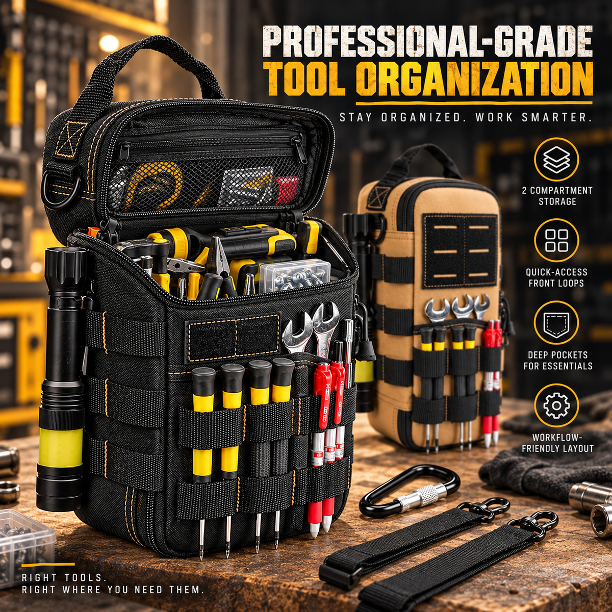 🔧 Waterproof Multi-Pocket Work Tote – Oxford Heavy-Duty Bag, Comfortable Shoulder Strap, Ideal for Trades & Professionals