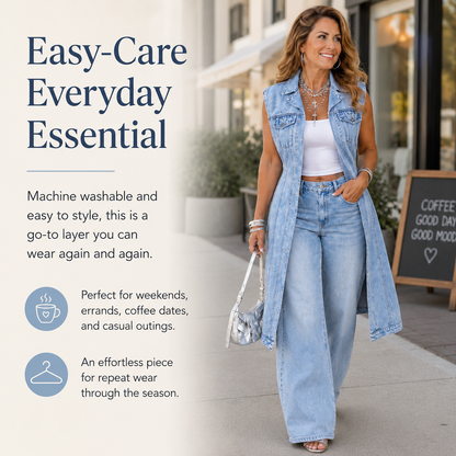 👖 Women's Sleeveless Denim Jacket – Spring & Fall Casual Style, Solid Pattern with Trendy Lapel Design 🌸🍂
