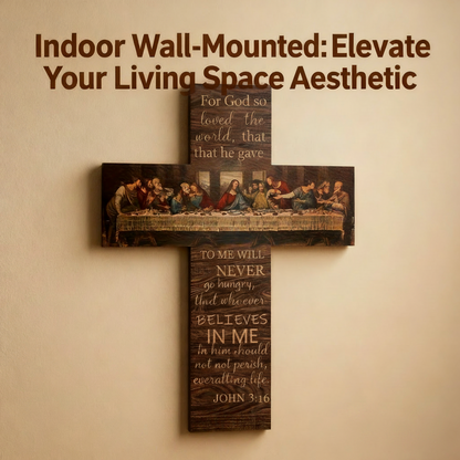 ✝️ The Last Supper Wooden Cross Decoration – 8x12 Inch Handmade Christian Wall Art with Christ Logo 🌿