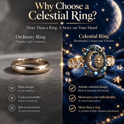 💫 Mystical Cosmic Enamel Ring – Copper & Gold Sun Moon Design, Perfect for Anniversaries, Daily Style & Romantic Gifting