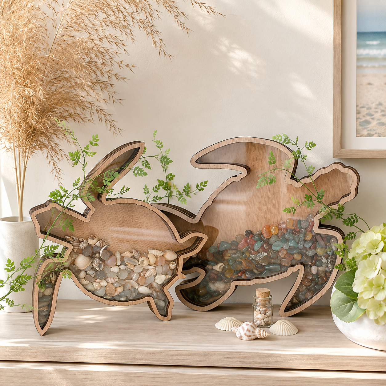Turtle-Shaped Wooden Display Box – Ocean Style Transparent Storage Decor for Jewelry & Treasures 🐢🌊