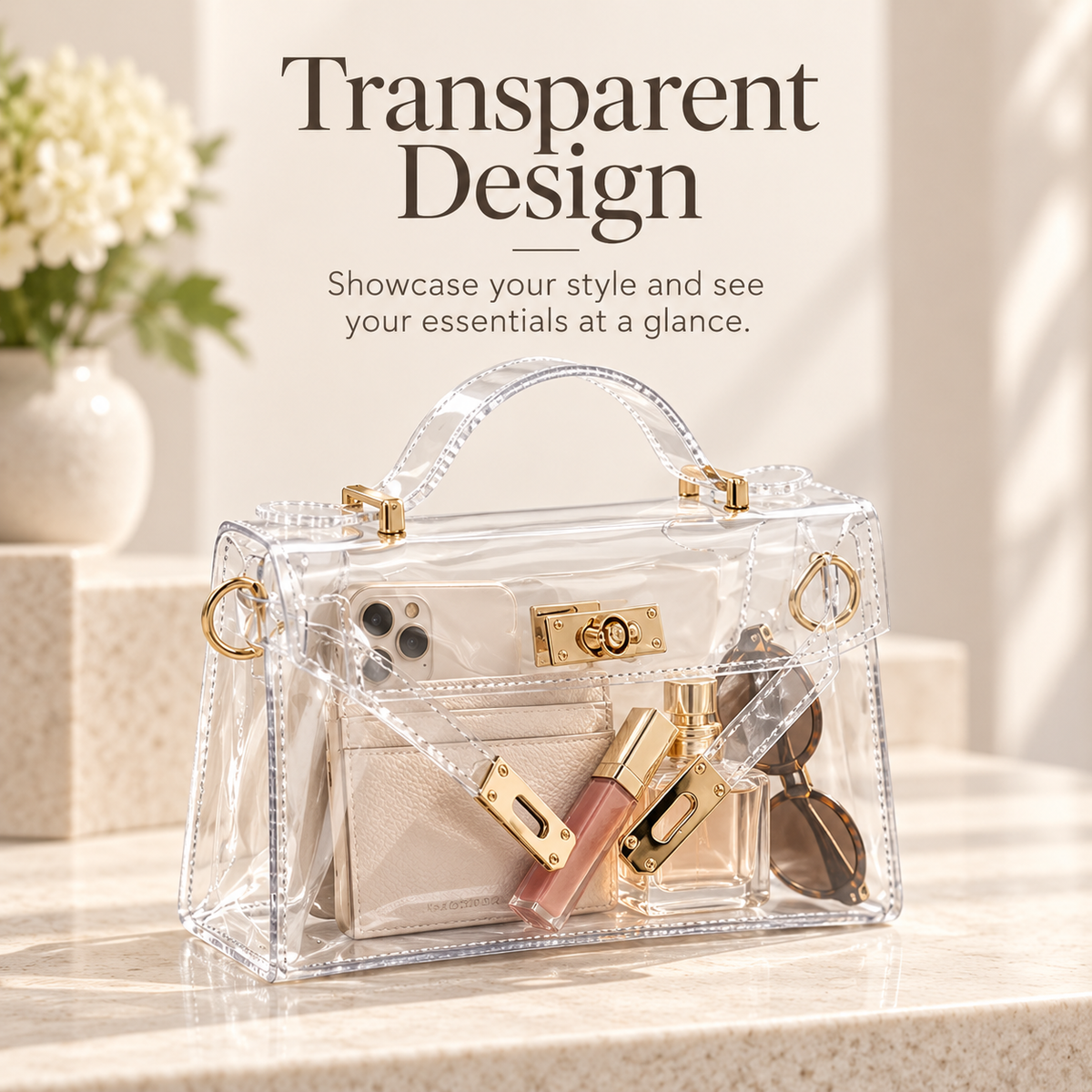 Clear Jelly Tote – Transparent Fashion Beach Bag, Large Capacity with Adjustable Strap & Secure Closure