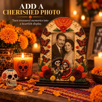 Day of the Dead Wooden Photo Frame – Día de los Muertos Decorative Frame for Altar, Shelf & Tabletop Display