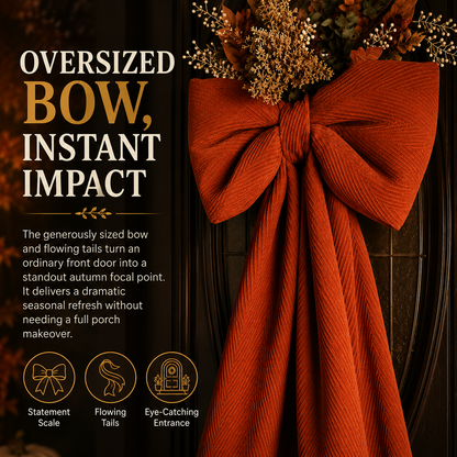 🍂 Oversized Autumn Door Swag – Warm Fall Welcome with Floral Bow & Rustic Porch Charm 🧡✨