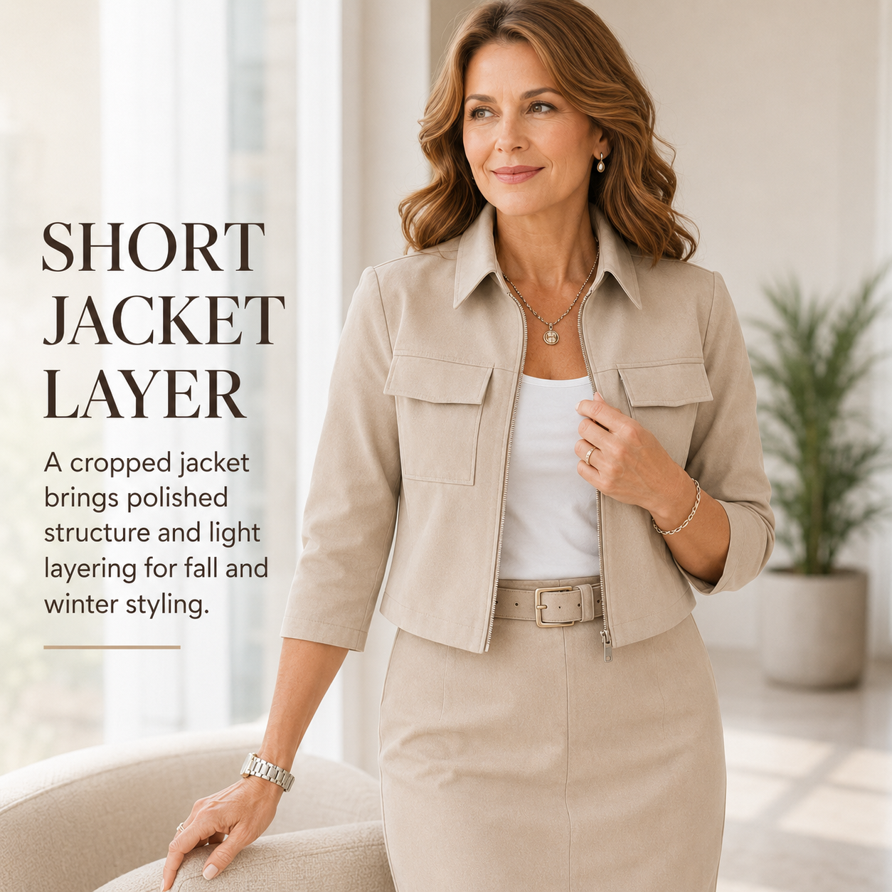 🍂 Cozy Workwear Set – Cropped Jacket + Split Skirt, Casual Leisure Style for Fall & Winter 🧥✨