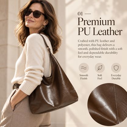 Women's PU Leather Shoulder Bag – Large-Capacity Crossbody Tote with Adjustable Strap, Zip Closure, Minimalist Everyday Style
