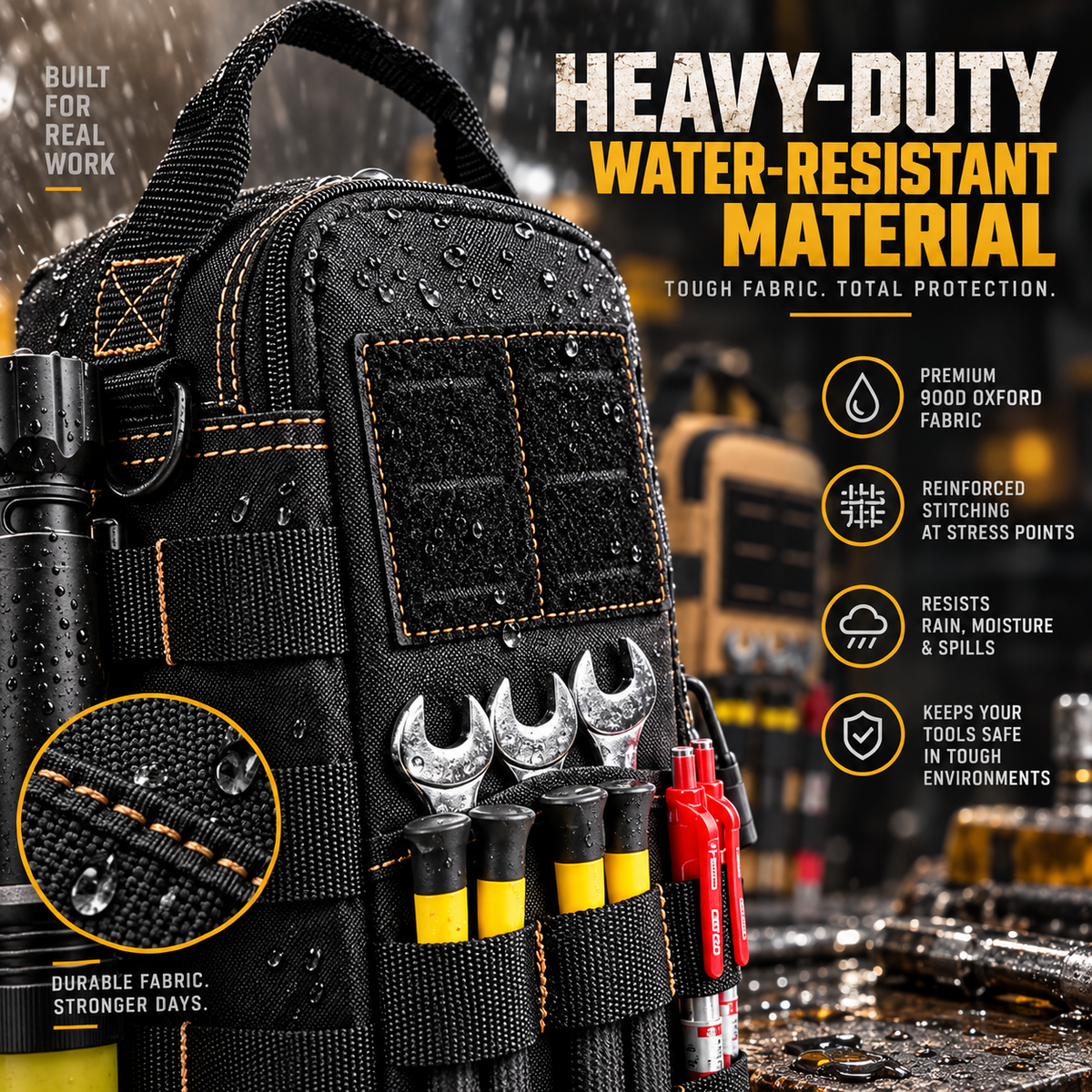 🔧 Waterproof Multi-Pocket Work Tote – Oxford Heavy-Duty Bag, Comfortable Shoulder Strap, Ideal for Trades & Professionals