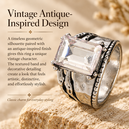 Women's Vintage Copper Statement Ring – Geometric Antique Design, Sizes 6–10, Boho Everyday Jewelry