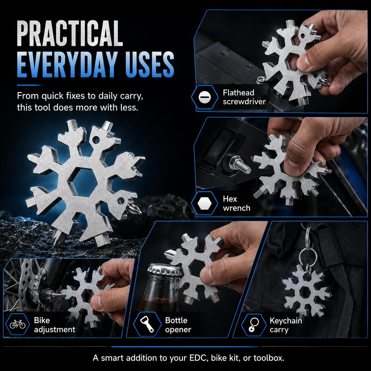 🔧 18-in-1 Snowflake Multi-Tool Wrench | Compact EDC Tool