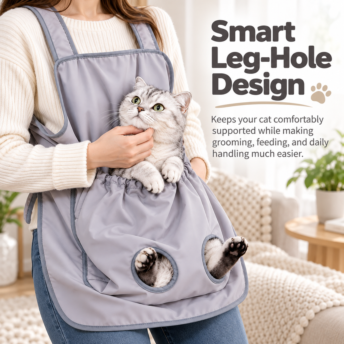 ✂️ Adjustable Pet Cuddling Apron – Anti-Scratch, Hair-Resistant, Leg Holes for Grooming, Feeding & Nail Trimming