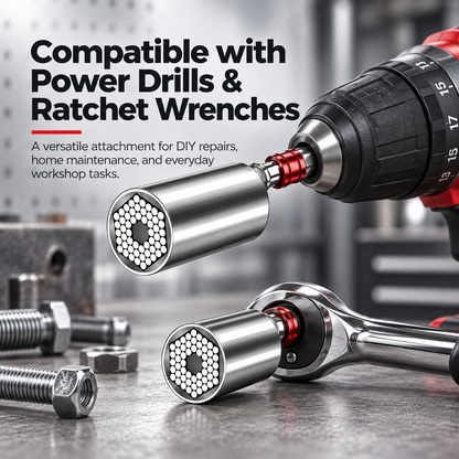 🔧 Drill-Ready Universal Socket – Adjustable Grip Tool for 7-19mm, Gift for Handyman