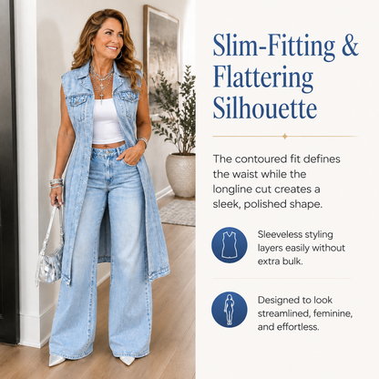 👖 Women's Sleeveless Denim Jacket – Spring & Fall Casual Style, Solid Pattern with Trendy Lapel Design 🌸🍂