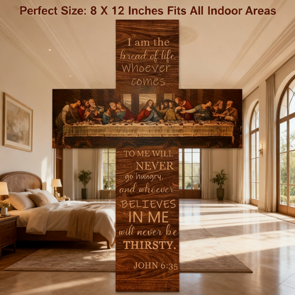 ✝️ The Last Supper Wooden Cross Decoration – 8x12 Inch Handmade Christian Wall Art with Christ Logo 🌿