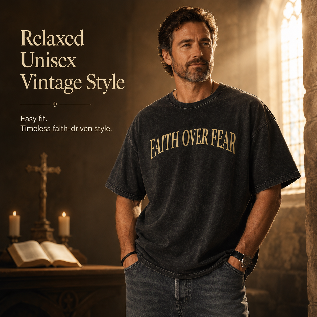 ✝️ Faith Over Fear Vintage T-Shirt – Washed Cotton, Soft Fit, Inspirational Statement Tee 🙏