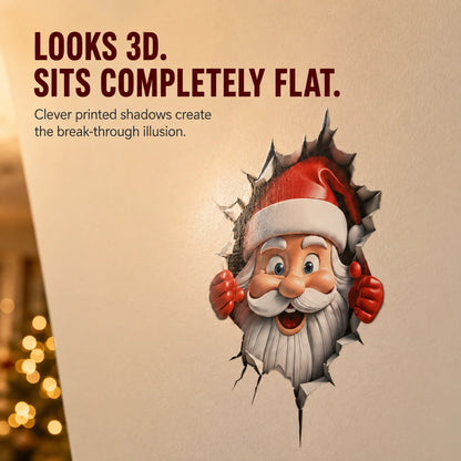 3D Santa Claus Wall Sticker – Peel & Stick Christmas Decal, No Damage, Reusable