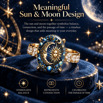 💫 Mystical Cosmic Enamel Ring – Copper & Gold Sun Moon Design, Perfect for Anniversaries, Daily Style & Romantic Gifting