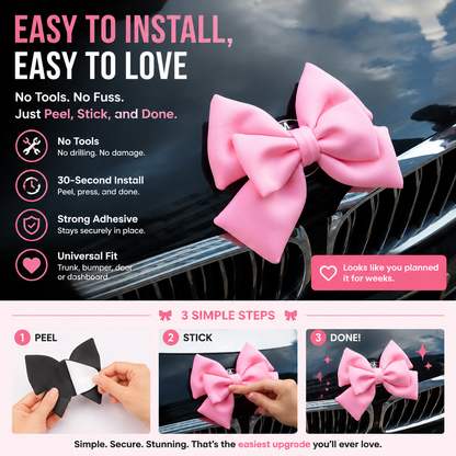 3D Fabric Car Bow – Weatherproof, Strong Adhesive, Feminine Car Decoration for Women Who Love Their Cars