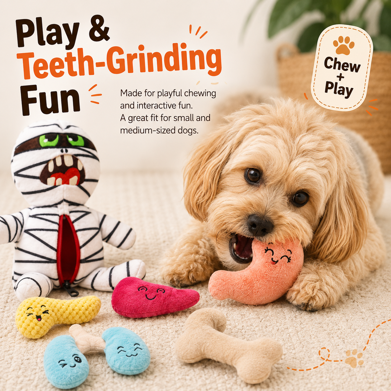 🧟 9-in-1 Zombie Plush Dog Toys – Squeaky Mummy Toy Set with 8 Organ-Shaped Plush Puzzle Toys for Interactive Play 🧩🐾