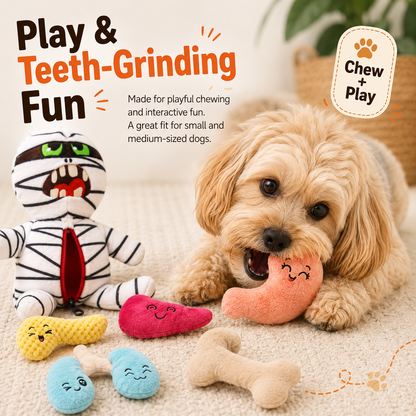 🧟 9-in-1 Zombie Plush Dog Toys – Squeaky Mummy Toy Set with 8 Organ-Shaped Plush Puzzle Toys for Interactive Play 🧩🐾