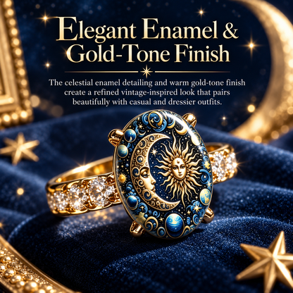 💫 Mystical Cosmic Enamel Ring – Copper & Gold Sun Moon Design, Perfect for Anniversaries, Daily Style & Romantic Gifting