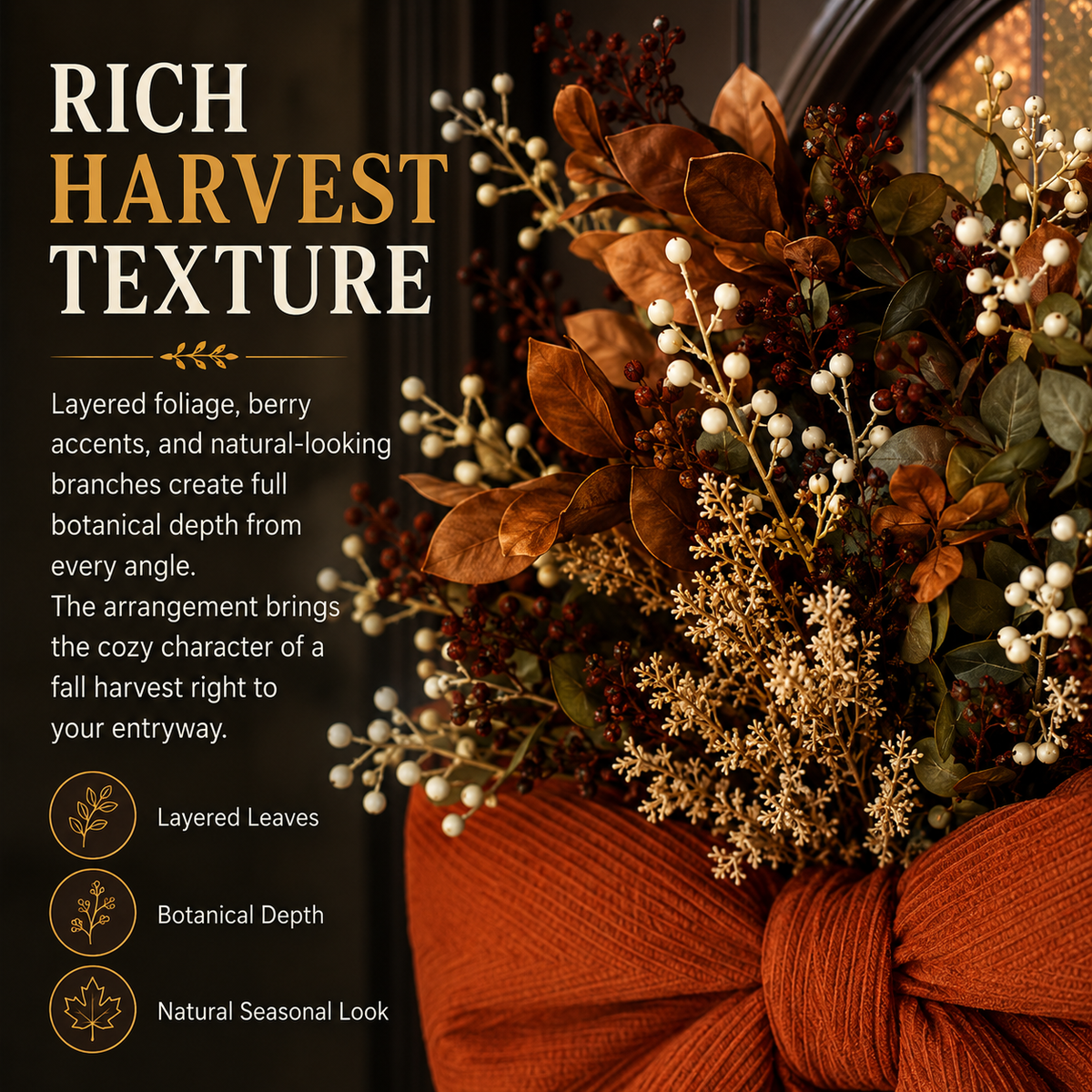 🍂 Oversized Autumn Door Swag – Warm Fall Welcome with Floral Bow & Rustic Porch Charm 🧡✨