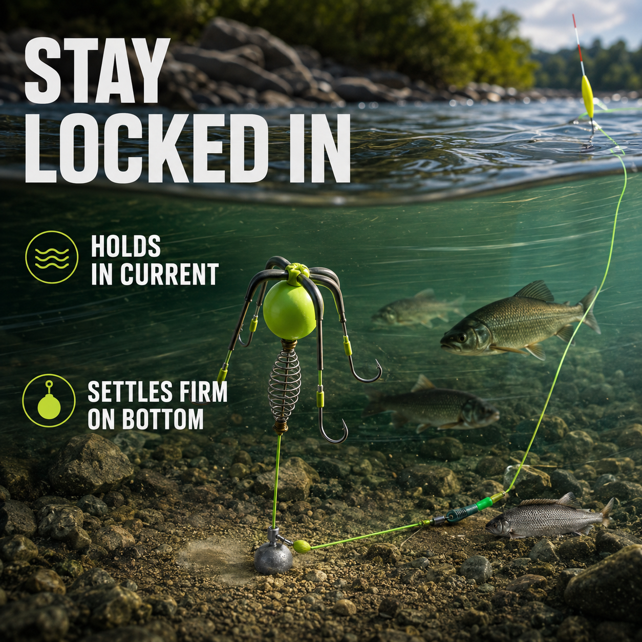 Carp & Catfish Bait Cage Rig – Anti-Snag Off-Bottom Design with Floating Hooks & Stable Weight 🎯