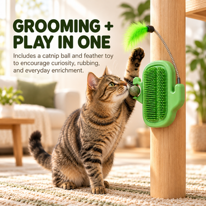 🐾 Self-Grooming Cat Corner – Soft Plastic Itch Relief, Hair Removal & Play Zone with Catnip Ball