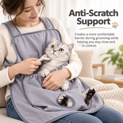 ✂️ Adjustable Pet Cuddling Apron – Anti-Scratch, Hair-Resistant, Leg Holes for Grooming, Feeding & Nail Trimming