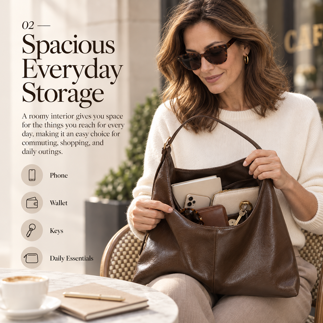 Women's PU Leather Shoulder Bag – Large-Capacity Crossbody Tote with Adjustable Strap, Zip Closure, Minimalist Everyday Style