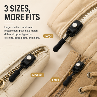 Zipper Fix Kit – 15-Piece Detachable Sliders, 3 Sizes for Clothes, Bags & Shoes, Tool-Free Replacement