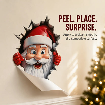 3D Santa Claus Wall Sticker – Peel & Stick Christmas Decal, No Damage, Reusable
