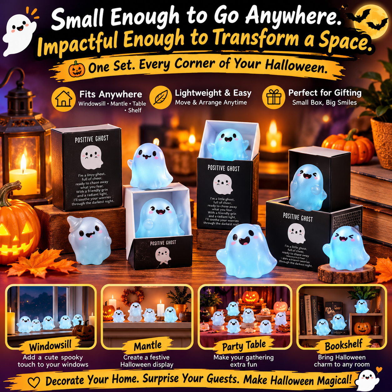 👻 Glow-in-the-Dark Mini Ghost Figurines – 18/24/36 Sets, Resin Halloween Decor for Party, Haunted House & Home 🎃✨