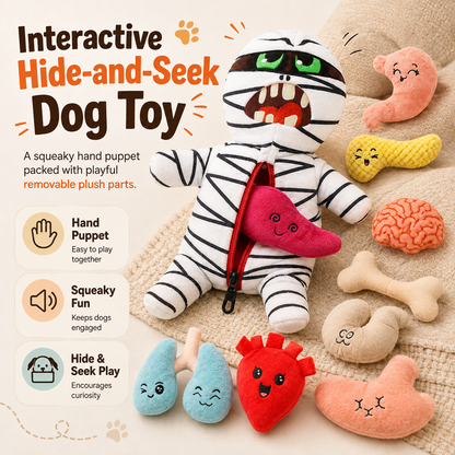 🧟 9-in-1 Zombie Plush Dog Toys – Squeaky Mummy Toy Set with 8 Organ-Shaped Plush Puzzle Toys for Interactive Play 🧩🐾