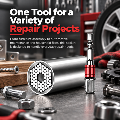 🔧 Drill-Ready Universal Socket – Adjustable Grip Tool for 7-19mm, Gift for Handyman