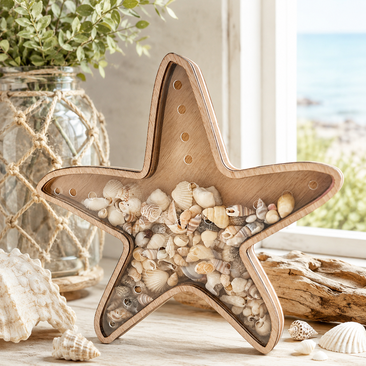 Turtle-Shaped Wooden Display Box – Ocean Style Transparent Storage Decor for Jewelry & Treasures 🐢🌊