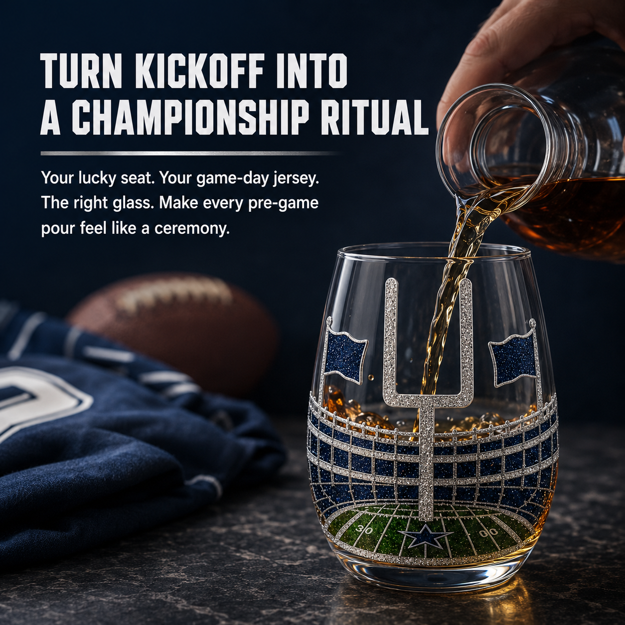 Football Drinking Glass – Game Day Statement Drinkware for Watch Parties & Victory Toasts