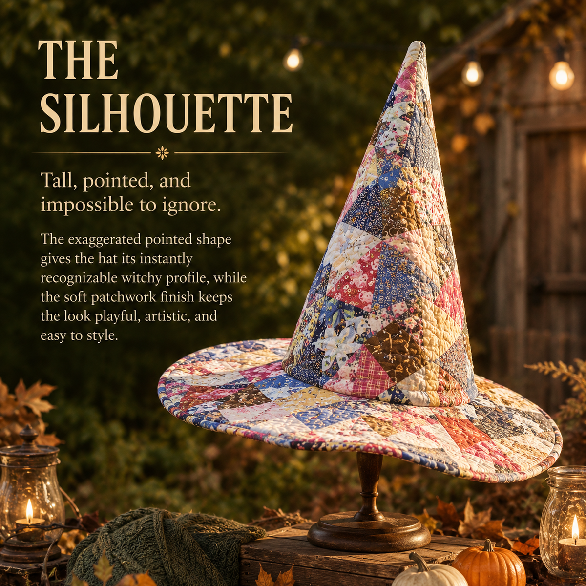 Quilted Patchwork Witch Hat – Vintage Folk-Art Style, One Size Fits Most