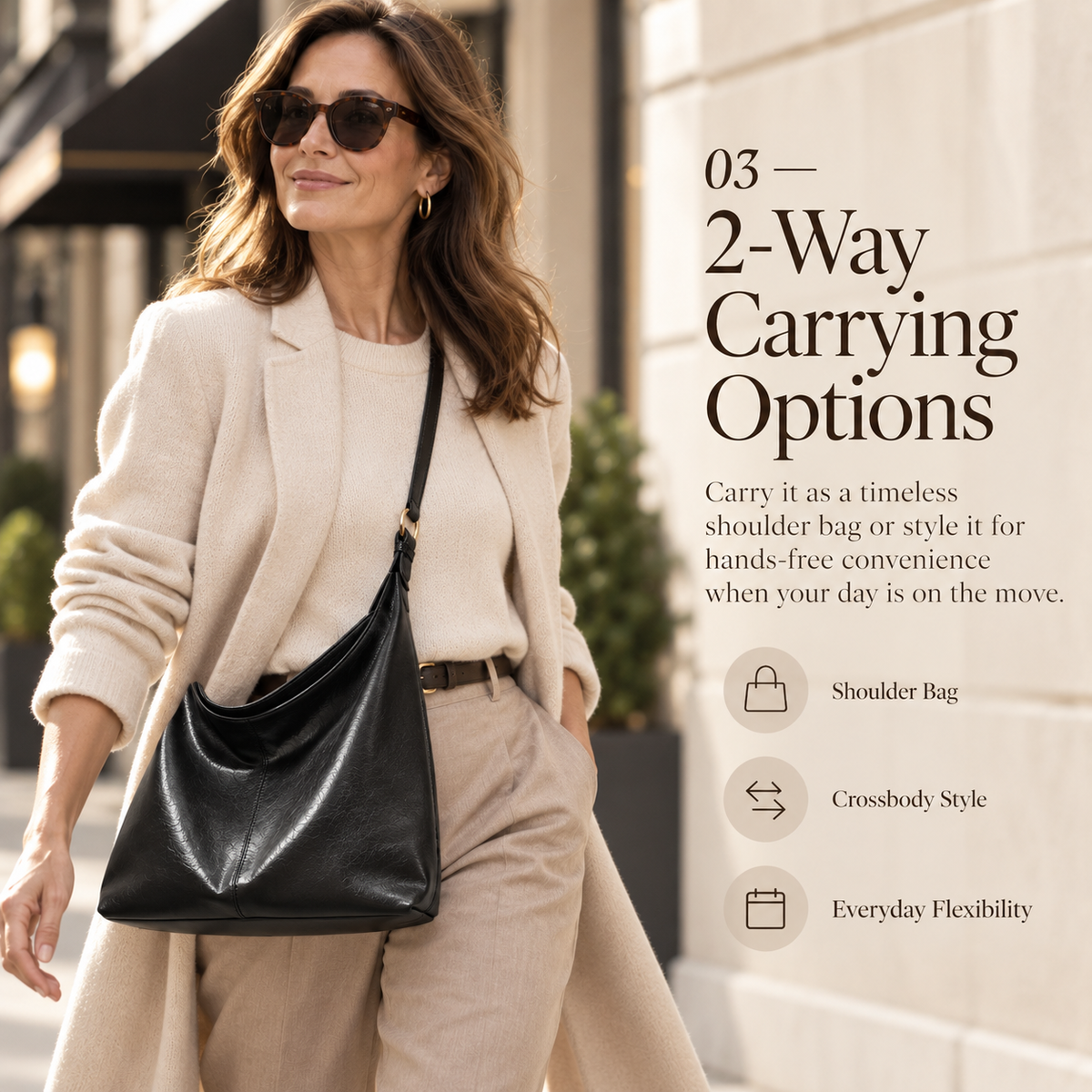 Women's PU Leather Shoulder Bag – Large-Capacity Crossbody Tote with Adjustable Strap, Zip Closure, Minimalist Everyday Style
