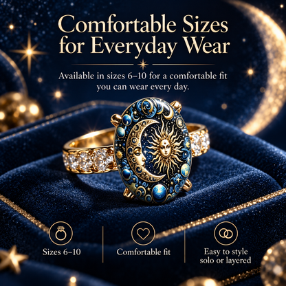 💫 Mystical Cosmic Enamel Ring – Copper & Gold Sun Moon Design, Perfect for Anniversaries, Daily Style & Romantic Gifting