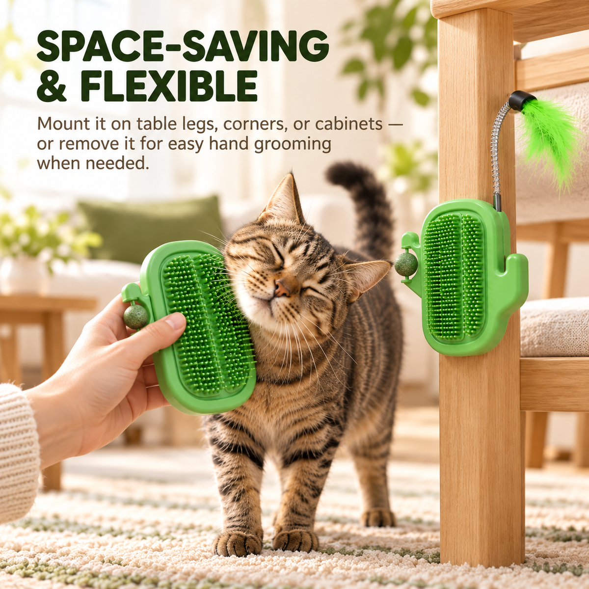🐾 Self-Grooming Cat Corner – Soft Plastic Itch Relief, Hair Removal & Play Zone with Catnip Ball
