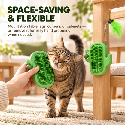 🐾 Self-Grooming Cat Corner – Soft Plastic Itch Relief, Hair Removal & Play Zone with Catnip Ball