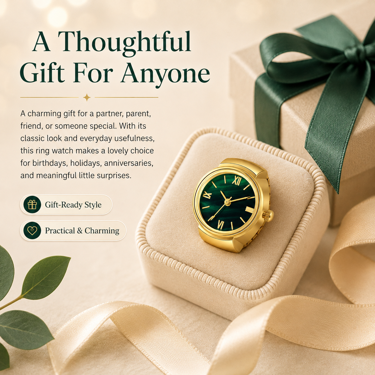 Gold-Tone Ring Watch – Vintage Roman Numeral Dial | Unisex Luxury Novelty Jewelry