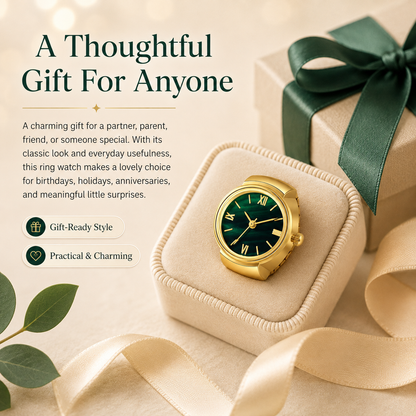 Gold-Tone Ring Watch – Vintage Roman Numeral Dial | Unisex Luxury Novelty Jewelry