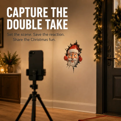 3D Santa Claus Wall Sticker – Peel & Stick Christmas Decal, No Damage, Reusable