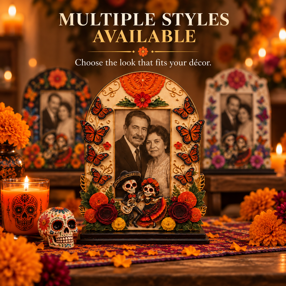 Day of the Dead Wooden Photo Frame – Día de los Muertos Decorative Frame for Altar, Shelf & Tabletop Display
