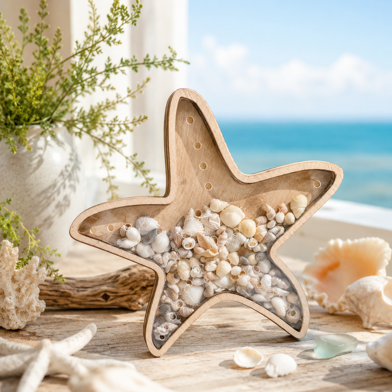 Turtle-Shaped Wooden Display Box – Ocean Style Transparent Storage Decor for Jewelry & Treasures 🐢🌊