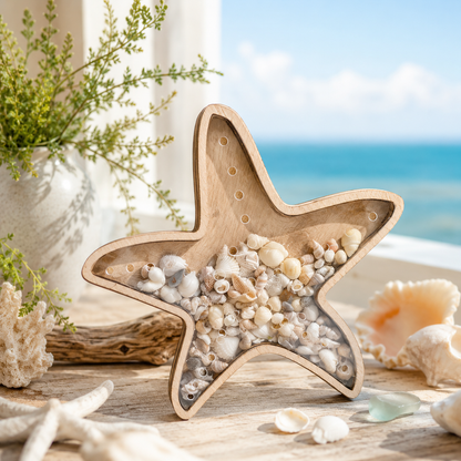 Turtle-Shaped Wooden Display Box – Ocean Style Transparent Storage Decor for Jewelry & Treasures 🐢🌊
