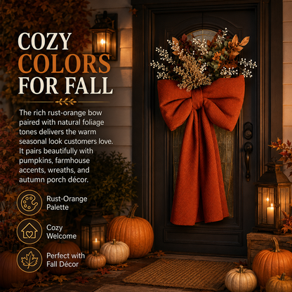 🍂 Oversized Autumn Door Swag – Warm Fall Welcome with Floral Bow & Rustic Porch Charm 🧡✨